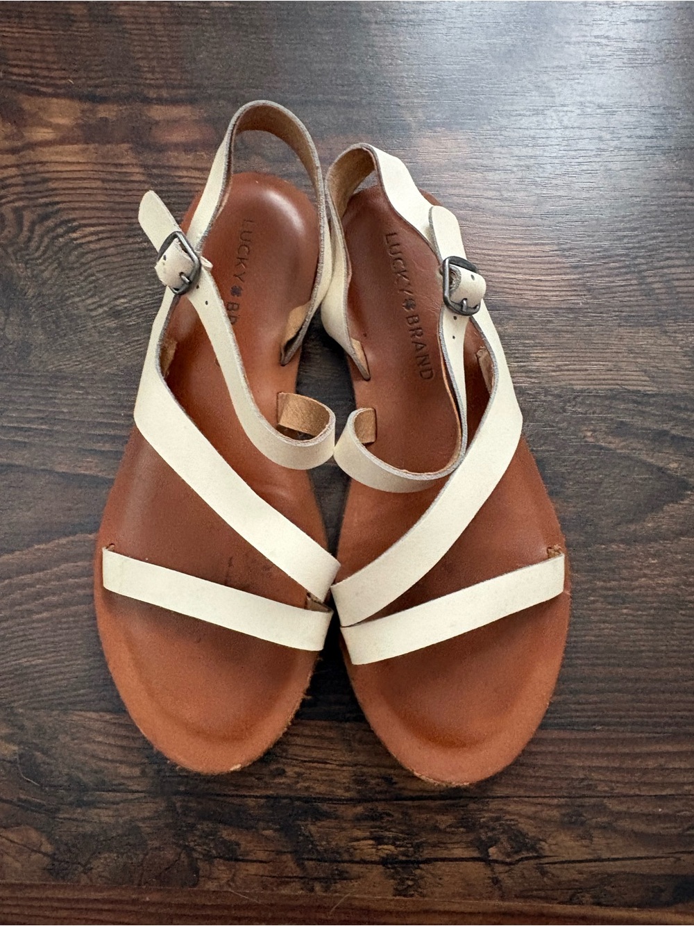 Lucky Brand Cream Leather Strap Sandals